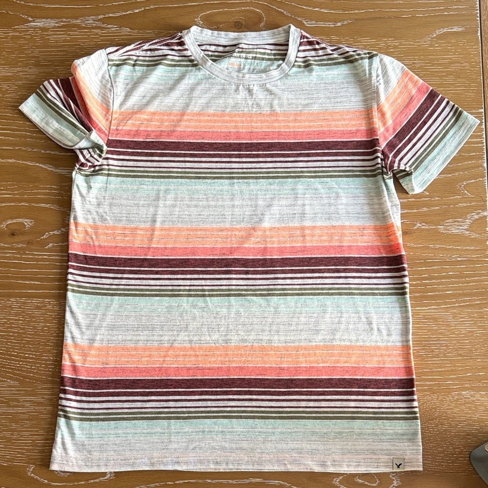 American Eagle Outfitters Striped Tee in Green and Reds